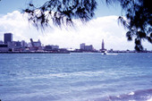 View from McArthur Causeway toward the skyline of downtown Miami - Miami, Florida.