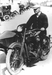 Homestead City Marshal W.O. Bryant on his new motorcycle.