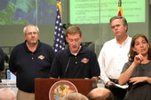 State Meteorologist Ben Nelson speaking during media briefing at the Emergency Operations Center - Tallahassee, Florida.