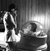 Unidentified woman receiving health service in a hyperbaric oxygen chamber - Fort Lauderdale, Florida