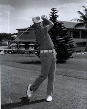 Portrait of an unidentified golfer teeing off at Lago Mar Country Club - Fort Lauderdale, Florida.