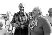 Tonight Show announcer Ed McMahon conversing with an unidentified woman - Fort Lauderdale, Florida.