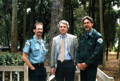 State Archaeologist Dr. James Miller with park ranger Dave Nelson and park manager Bob Joseph during lecture series at Big Talbot Island State Park - Jacksonville, Florida .