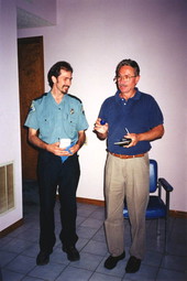 Archaeologist and University of Florida professor Dr. Jerald Milanich with park ranger Dave Nelson at Big Talbot Island State Park - Jacksonville, Florida .