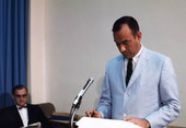 Portrait of Florida Division of Recreation and Parks director Ney C. Landrum at the microphone