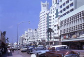 View of hotels on Collins Avenue in Miami Beach, Florida.