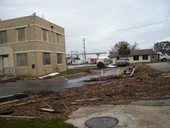 Debris on parking lot in Apalachicola from Hurricane Dennis