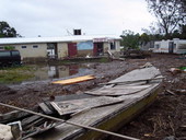 Debris at Allen's Seafood restaurant on U.S. 98 in Apalachicola from Hurricane Dennis