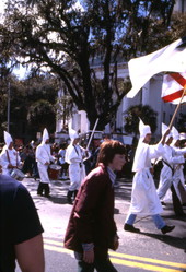 KKK members marching north on South Monroe Street during a rally in Tallahassee, Florida.