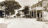 View showing the Palmetto Hotel on 2nd Street in Cedar Key, Florida.