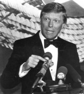 U.S. Legislator Richard A. Gephardt makes a point at a press conference