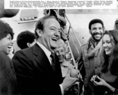 Senator Hubert Humphrey and his wife Muriel arriving at the Tallahassee airport.