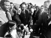 Vice-President Spiro Agnew greeting a crowd at Tallahassee airport.
