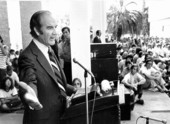 Senator George McGovern addresses a crowd at Florida State University.