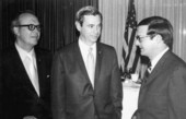 Florida Governor Reubin Askew flanked by Dr. Ed Walker and C. DuBose Ausley