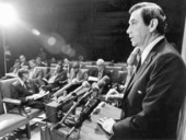 Florida Governor Reubin Askew at a press conference