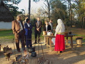 Tour members enjoying a re-created demonstration of early living at the San Luis Mission - Tallahassee, Florida.
