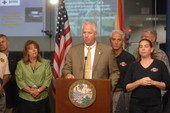 Secretary of State Kurt Browning addressing the media at the State Emergency Operations Center during a Tropical Storm Fay briefing - Tallahassee, Florida..