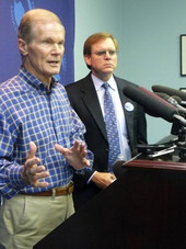 U.S. Senator Bill Nelson speaking during a news conference at the Florida Press Center in Tallahassee.