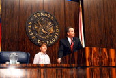 10-year-old Ryan Detert standing with Senate President Jeff Atwater.