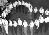 Sigma Phi Epsilon members in heart shaped formation for a pinning serenade - Tallahassee, Florida