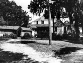 View showing the back of the main house at the Kingsley Plantation State Park on Fort George Island in Jacksonville, Florida.