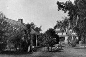 View of the kitchen and main house at the Kingsley Plantation on Fort George Island in Jacksonville, Florida.
