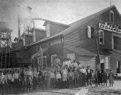 Mill workers gathered outside E. Faber's Cedar Mill - Cedar Key, Florida