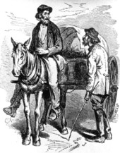 Drawing of men with wagon in Florida