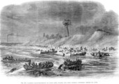 Landing reinforcements on Santa Rosa Island for Fort Pickens.
