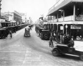View of Clematis Street looking west from Narcissus Avenue - West Palm Beach, Florida.
