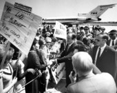 Vice President Hubert Humphrey greeting crowd during campaign - Jacksonville, Florida.