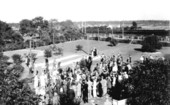 Spectators and participants in Shuffleboard tournament at the Holly Hill Inn