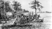 Artist's rendering of Confederate cavalrymen crossing the St. John's River