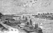 Etching of the waterfront at the mouth of the Hillsborough River - Tampa, Florida