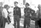 Picketers talking with police downtown - Tallahassee, Florida.