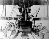 Martin aircraft on the catapult of the USS Huntington CA-5 - Pensacola, Florida.