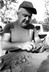 State Archaeologist Calvin Jones, with pottery fragments at the Hernando de Soto 1539 winter encampment - Tallahassee, Florida.