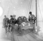 Picnic group on a flatcar at the wharf - Saint Andrews, Florida