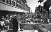 Vice President Hubert Humphrey addressing crowd during campaign - Jacksonville, Florida.