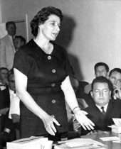 Mrs Lewis Bevis pleads with House Temperance Committee to favorably report bill outlawing sale of beer and wine in grocery - Tallahassee, Florida.