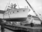Boat "Spindletop" being christened at Merrill-Stevens Dry Dock and Repair Company - Jacksonville, Florida.