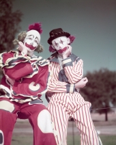 Florida State University Flying High Circus performers dressed as clowns