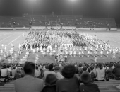 Marching band on field at the FSU Band Festival.