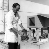 Unidentified scientist working with a Staplex air sampler.