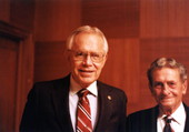 Dr. E.T. York with ex-justice Stephen O'Connell in the lawyer's lounge at the Supreme Court Building in Tallahassee, Florida.
