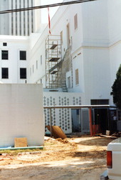 Close-up view showing work being done during renovation and addition to the Supreme Court Building in Tallahassee, Florida.