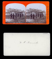 Civil war soldiers assembled for group portrait by barracks - Saint Augustine, Florida