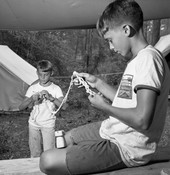 Boy Scouts working on knots at the Wallwood Boy Scout Reservation in Gadsden County.