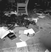 Close-up view showing fire damage from arson at an African American school in Tallahassee, Florida.